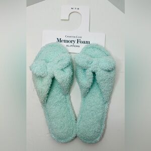 Ladie's Charter Club Terry Cloth Memory Foam Bow Slippers Pastel Green Size Med